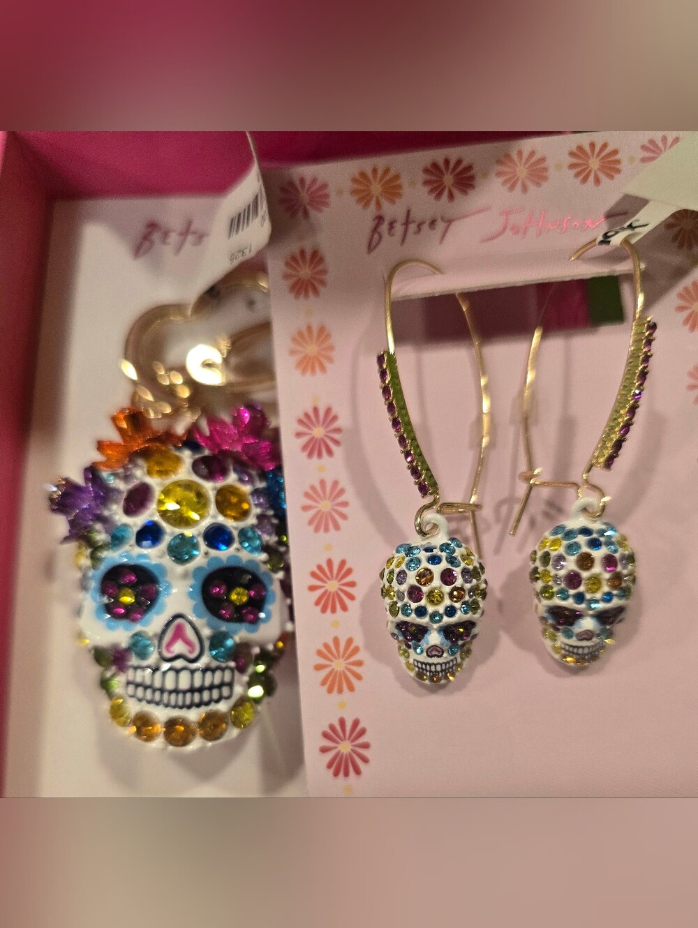 Betsey Johnson Jeweled Sugar Skull Day Of The Dead Bundle Keychain & Earrings